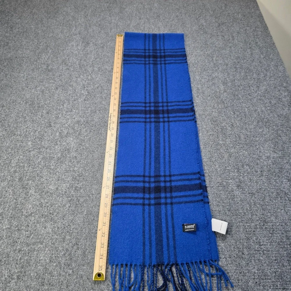 IL MORO FIRENZE Scarf Blue Plaid Cashmere Wool Blend‎ Made in Italy Luxury Soft